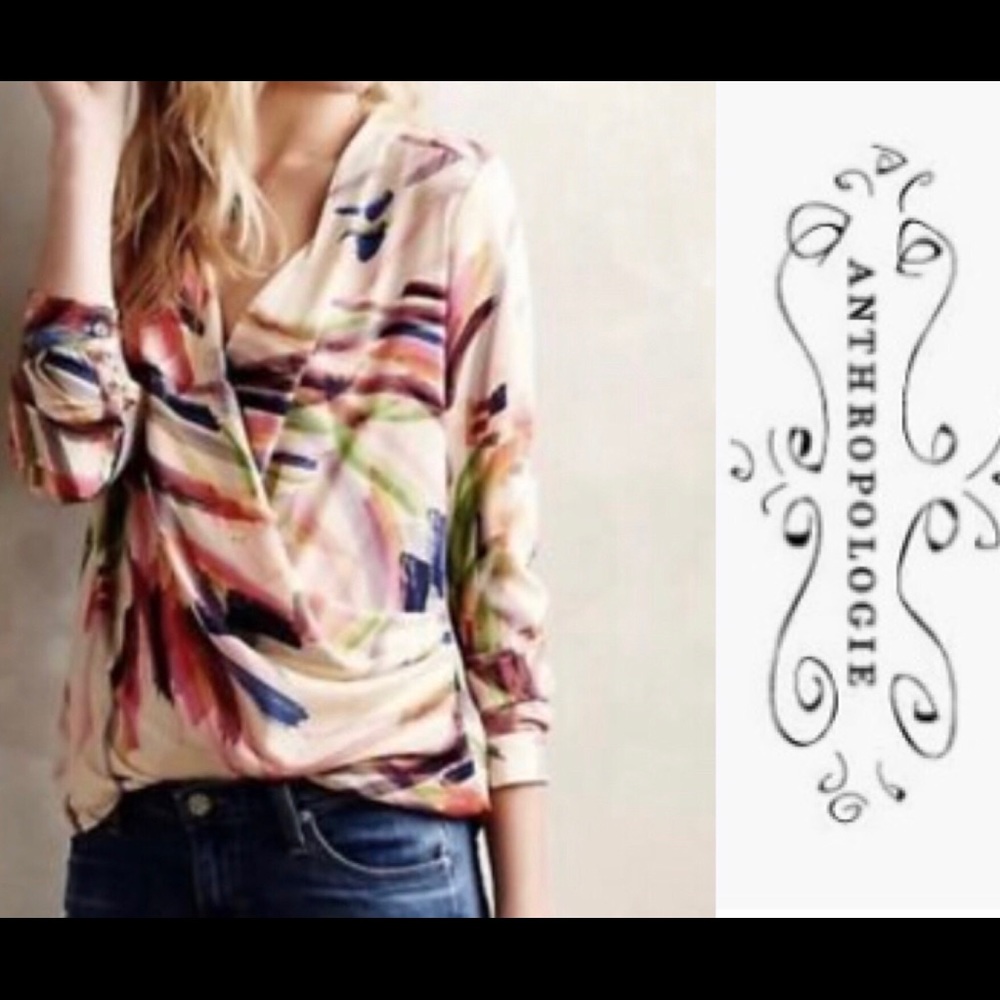 HD in Paris Faux Wrap Brushstroke Blouse size 4